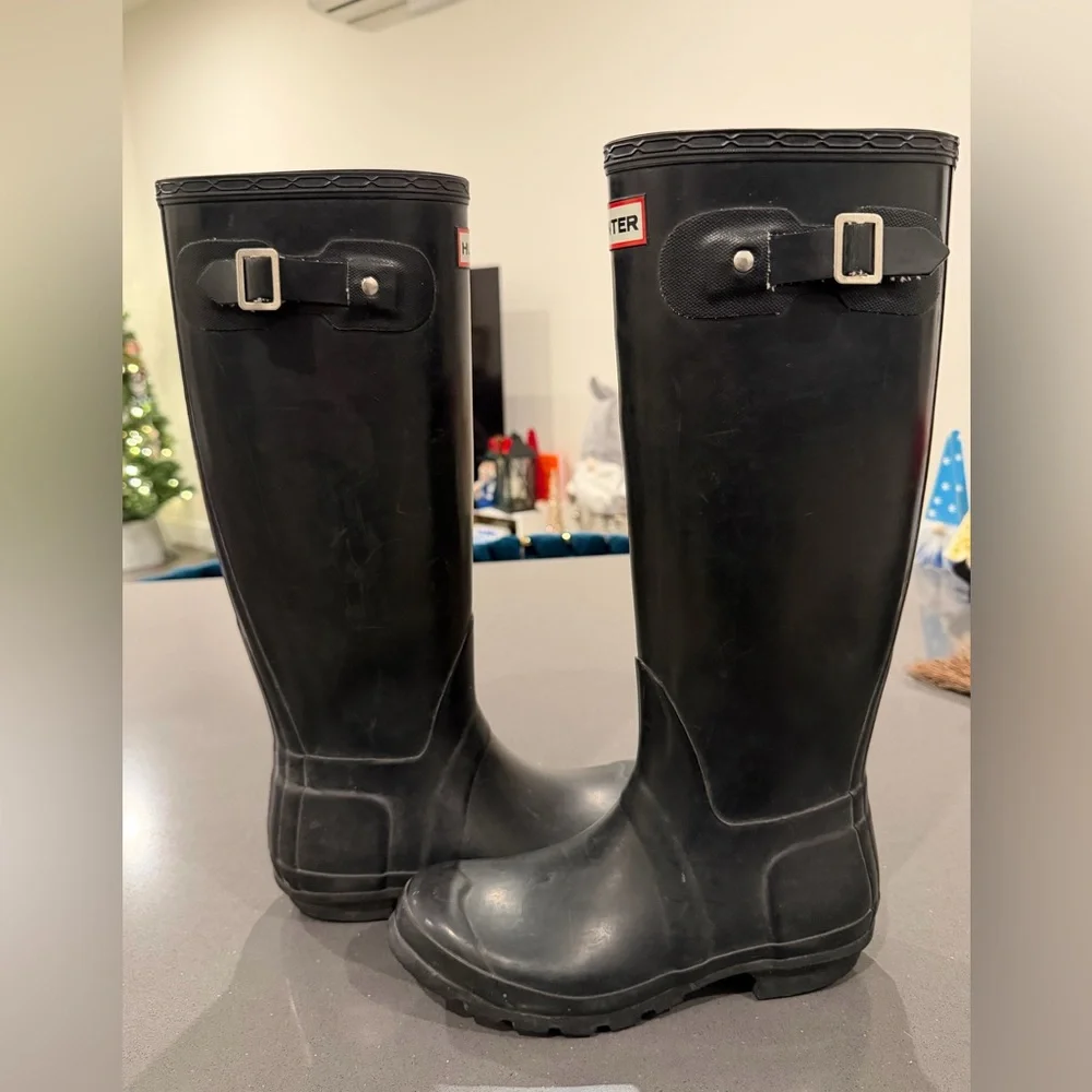 Hunter Original Black Tall Rain Boots Calf-High‎ Women’s US 6 Men's 5